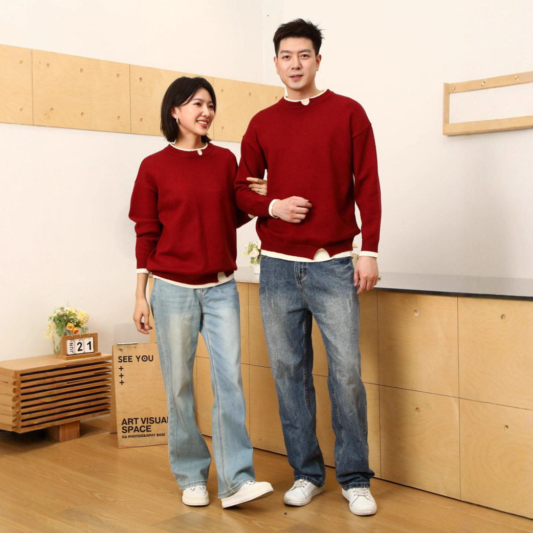 一家三口四口亲子装全家装母女亲子红色假两件套毛衣秋冬装亲子,淘宝优惠券,粉丝福利购,淘宝优惠卷