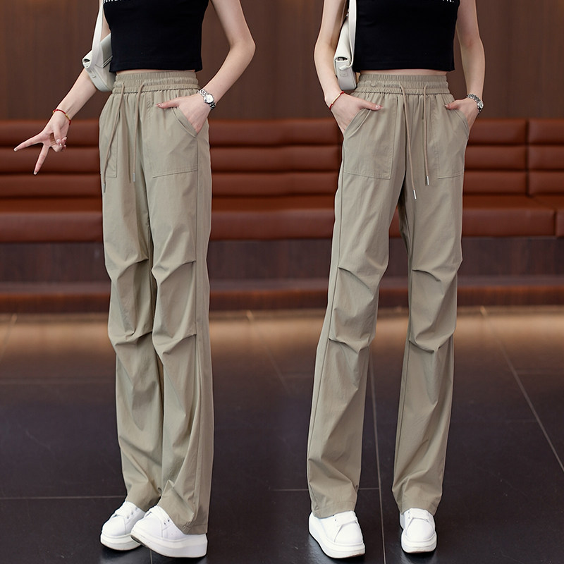 速干冰丝工装直筒裤女夏季2025新款高腰薄款休闲裤窄版防晒阔腿裤,淘宝优惠券,粉丝福利购,淘宝优惠卷
