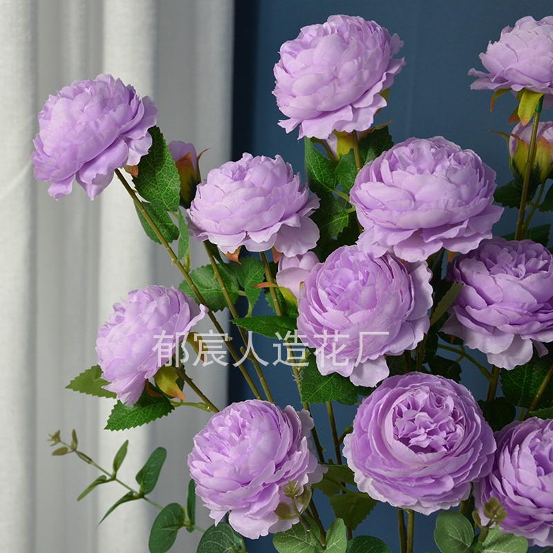 3头洋牡丹西洋玫瑰仿真花 酒店餐桌花婚庆装饰DIY森系花环制作 - 图1