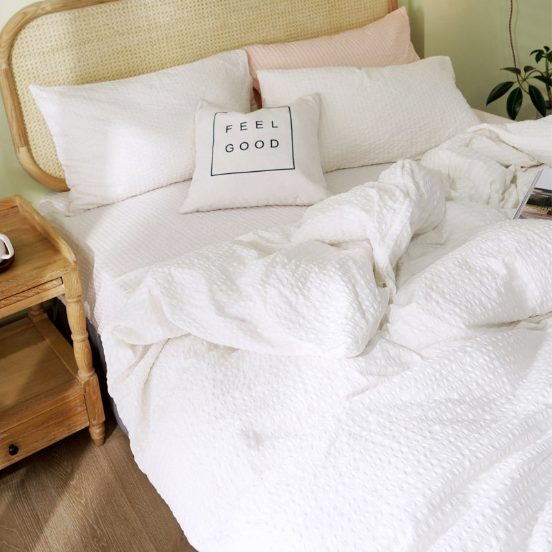 日式无印全棉泡泡纱四件套 良品色织纯棉床单床上用品简约春夏ins,淘宝优惠券,粉丝福利购,淘宝优惠卷