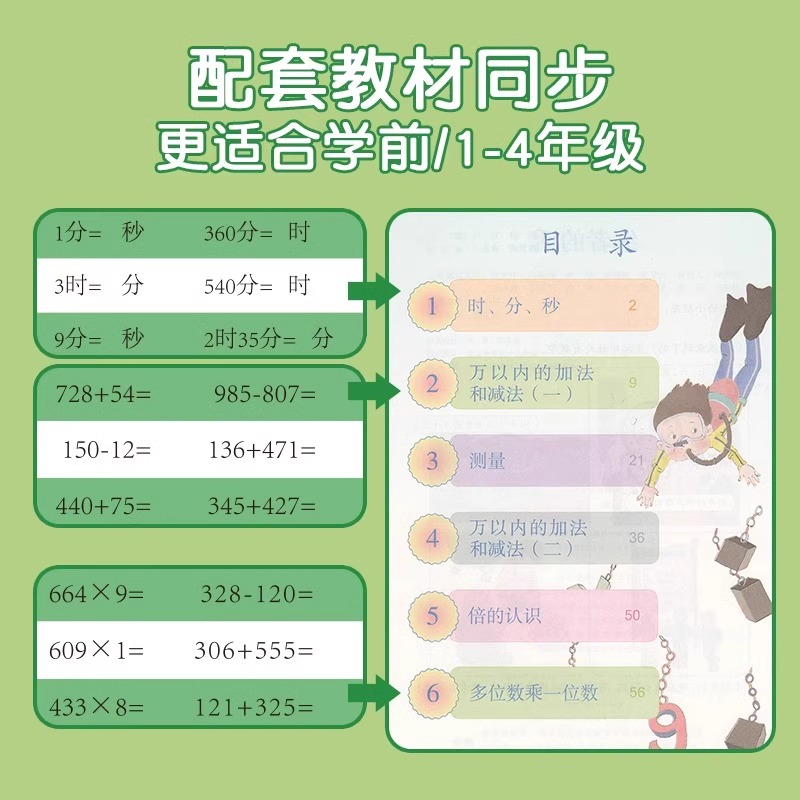 【0点抢】幼小衔接一年级口算练习纸上下册数学本幼儿园学前二三四年级专用100以内加减法儿童小学生算数题 - 图2