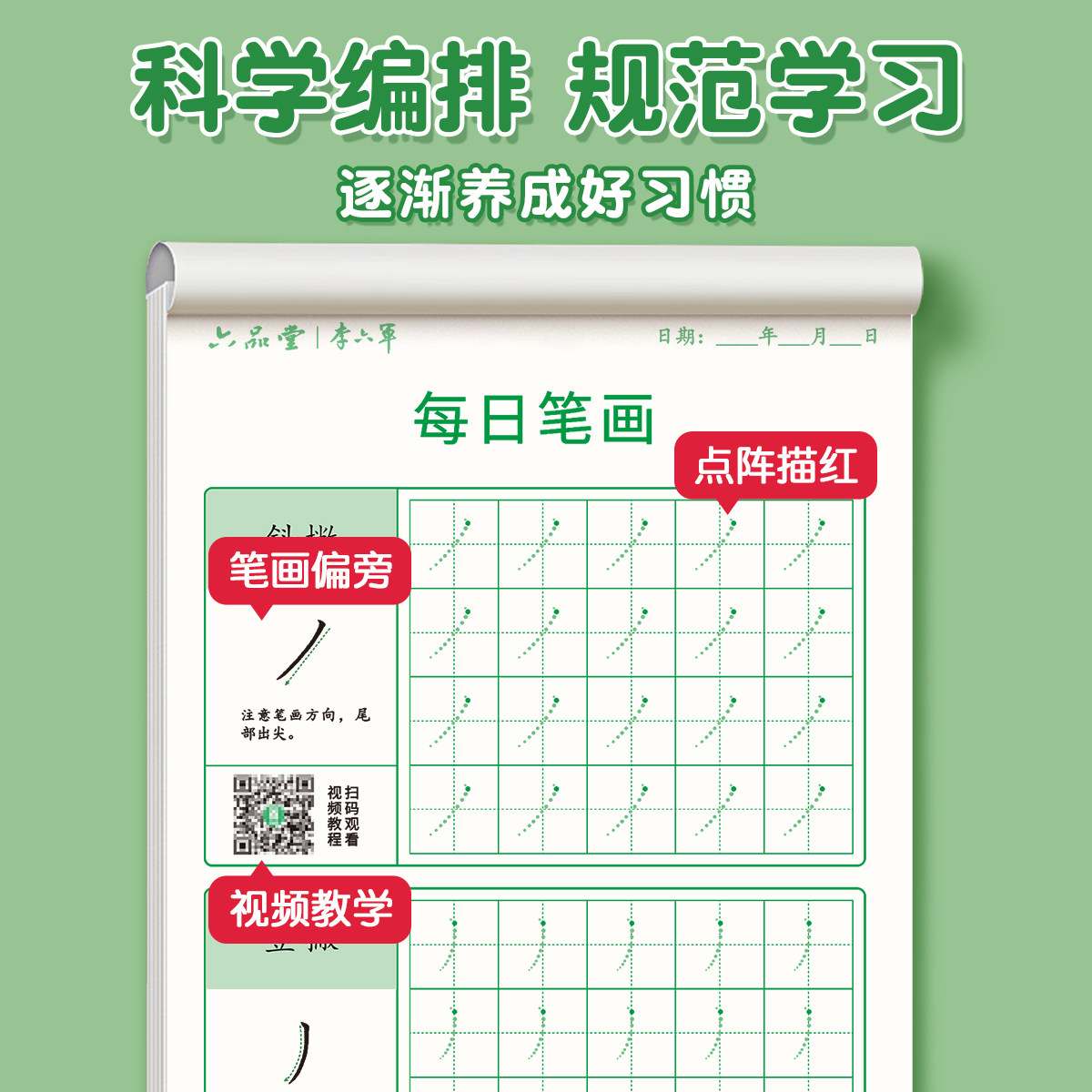 笔画笔顺练字帖1-6年级点阵控笔训练字帖小学生幼小衔接练字本硬笔书法偏旁部首初学者入门套装专用儿童幼儿园每日一练一年级练习