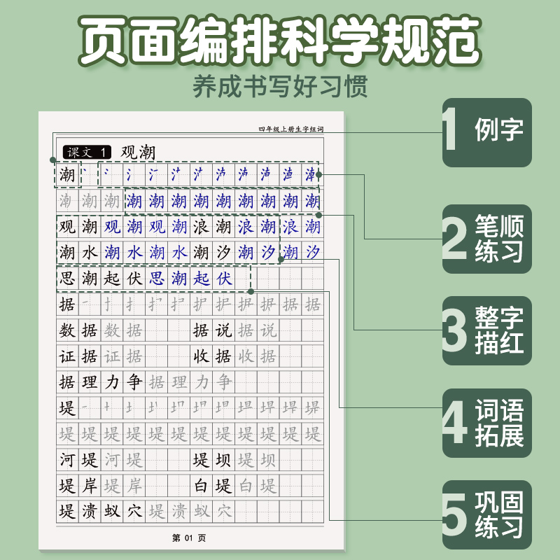 四年级上册下册字帖每日一练小学生专用练字帖语文人教版同步五年级六年级生字组词成语写字笔顺描红楷书练字本钢笔硬笔书法初学者 - 图1