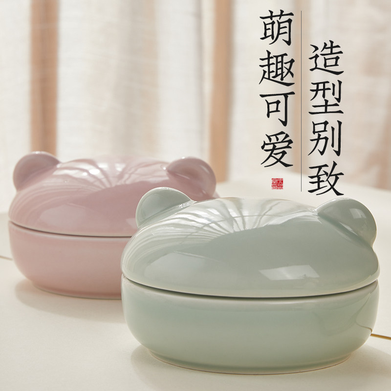 六品堂小熊墨盒陶瓷墨碟火锅砚台带盖防干墨盘保湿防蒸发书法专用墨碟笔搁笔洗多功能墨盒可爱创意文房摆件,淘宝优惠券,粉丝福利购,淘宝优惠卷