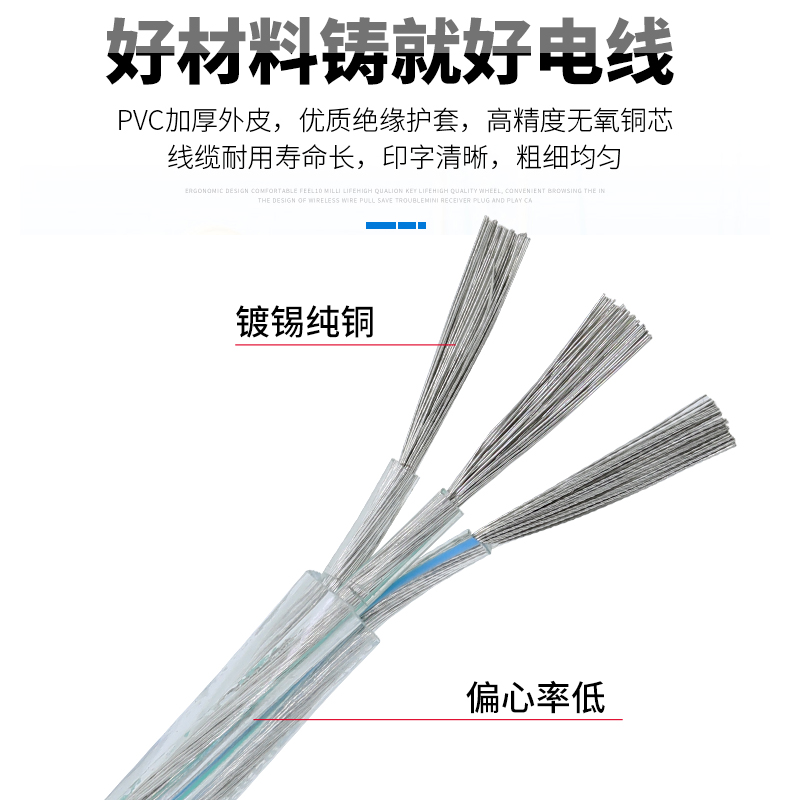 纯铜透明电线水晶灯线家用软线2 3芯0.3 0.5 0.751平方平行护套线-图1