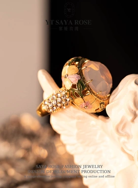 【繁花似锦】2026新款戒指百搭复古铜+手工玻璃+滴油回流气质戒指