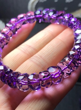 天然紫水晶随形手链女紫水晶手串切面手链车轮盘珠随行手串宝石