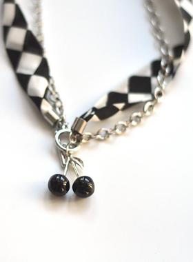 原创棋盘格高级感小众设计项链