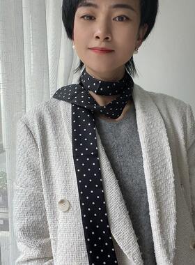 黑色小波点长条丝巾高档女2026春季新款系脖流行发带百搭时尚颈饰