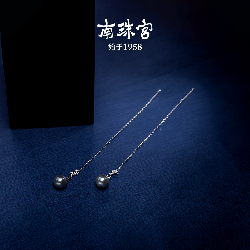 南珠宫925银真多麻海水珍珠耳环强光近圆送女友C-E074SN-Y - 图3