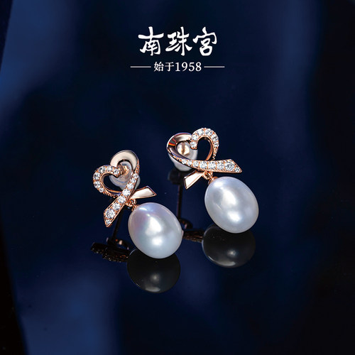 南珠宫925银淡水珍珠耳钉心形耳环水滴强光白色系大颗粒 C-E004SD - 图3