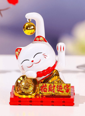 新品太阳能卡通猫摇手汽车中控台摆件中式创意家居客厅办公室装饰