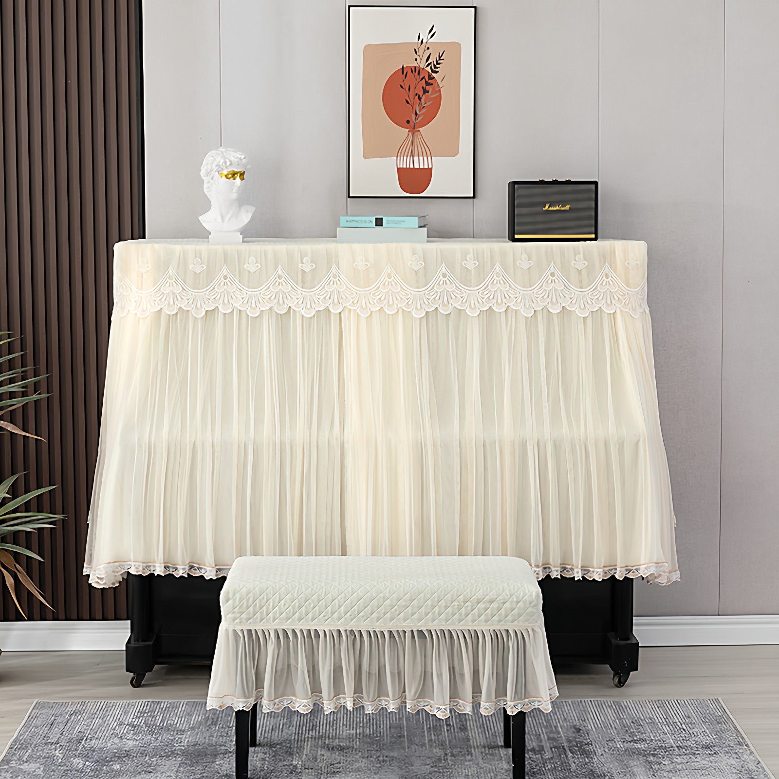 小清新钢琴全罩网格蕾丝防尘罩美式现代简约高档钢琴罩全包防尘套