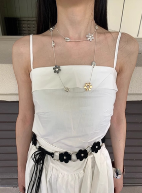 时髦金属花朵拼接长款锁骨链