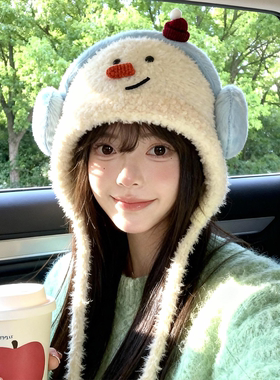 可爱卡通小雪人毛绒套头帽