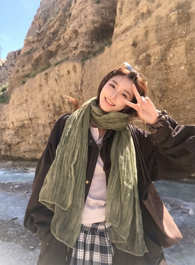 森系橄榄绿薄款透气丝巾