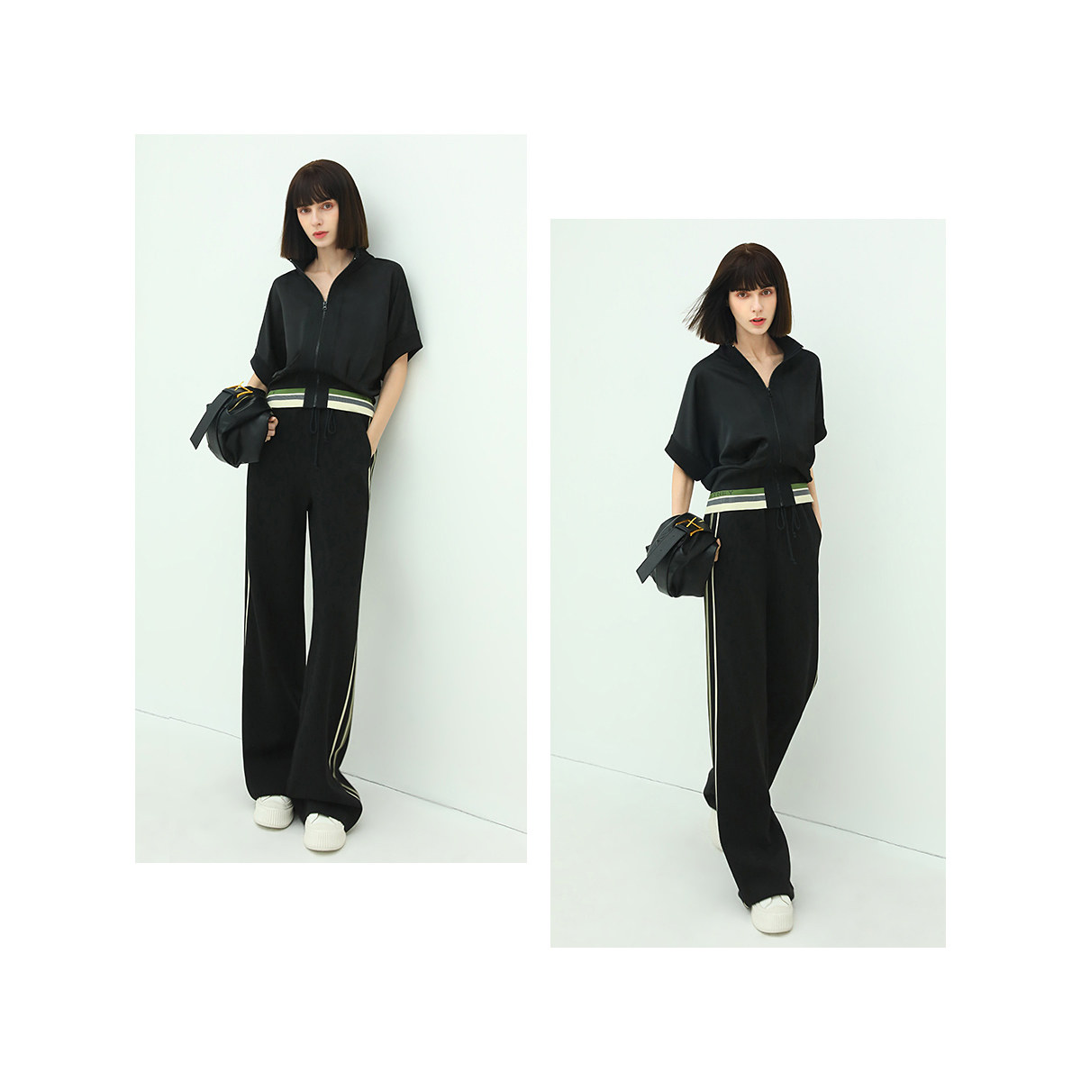 [断码清仓]COCOBELLA撞色拼接休闲裤宽松垂坠直筒裤通勤长裤PA111,淘宝优惠券,粉丝福利购,淘宝优惠卷