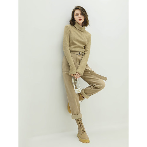 [底价清仓]COCOBELLA纯色双层堆堆高领毛衣女舒适内搭针织衫YN784 - 图1