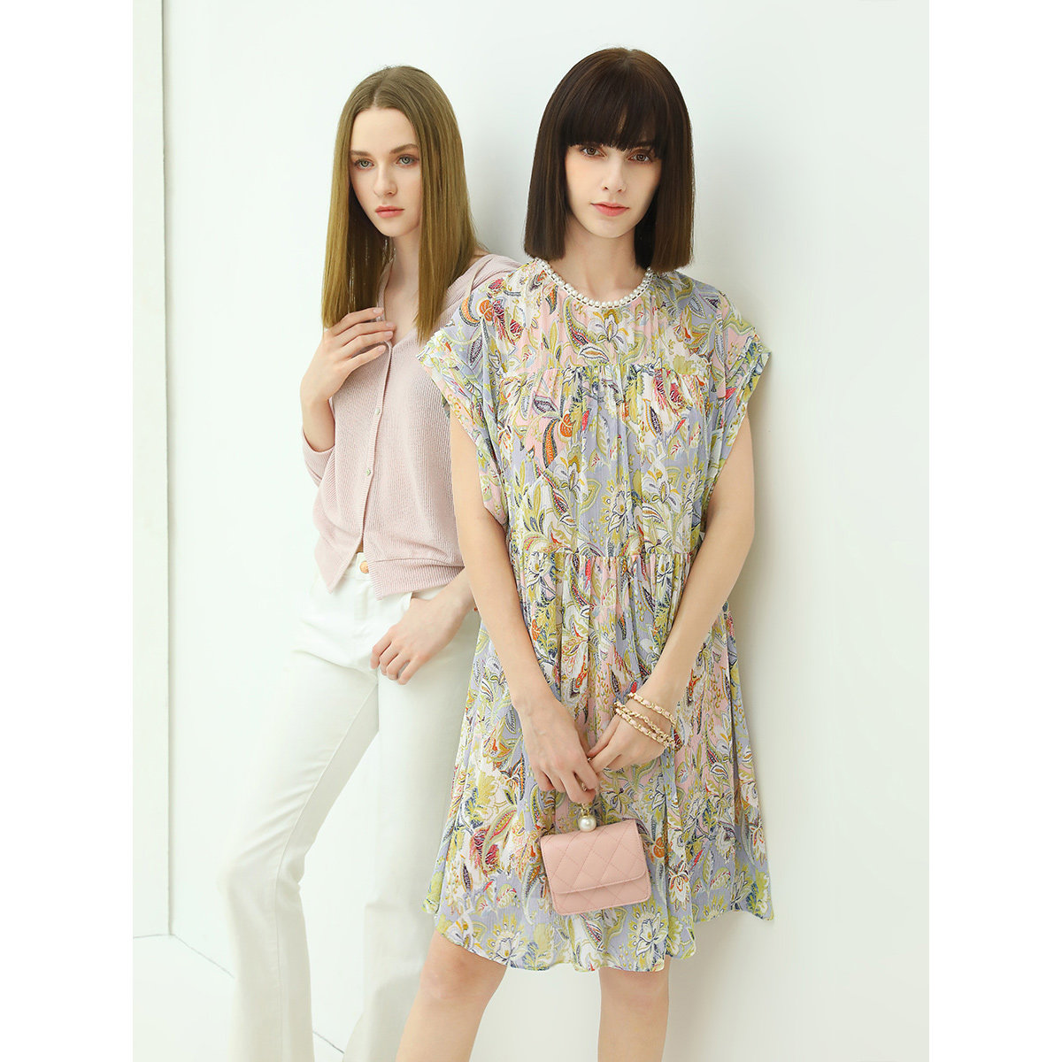 COCOBELLA沙滩印花连衣裙女春夏度假风珠饰镶边温柔雪纺裙FR35,淘宝优惠券,粉丝福利购,淘宝优惠卷