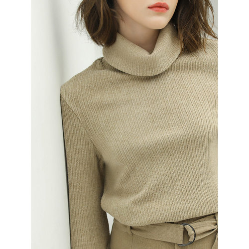 [底价清仓]COCOBELLA纯色双层堆堆高领毛衣女舒适内搭针织衫YN784 - 图0