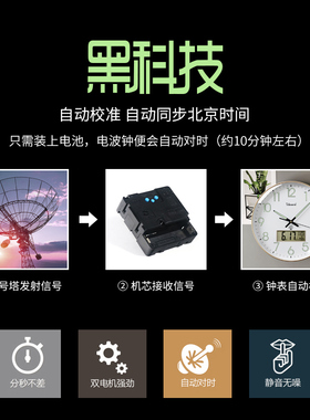天王星夜光静音现代家用日历时钟