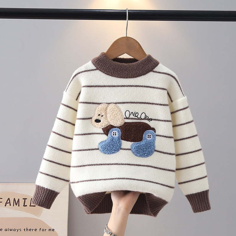 儿童毛衣男童条纹卡通秋冬款新款中小童毛线上衣圆领套头针织毛衫,淘宝优惠券,粉丝福利购,淘宝优惠卷