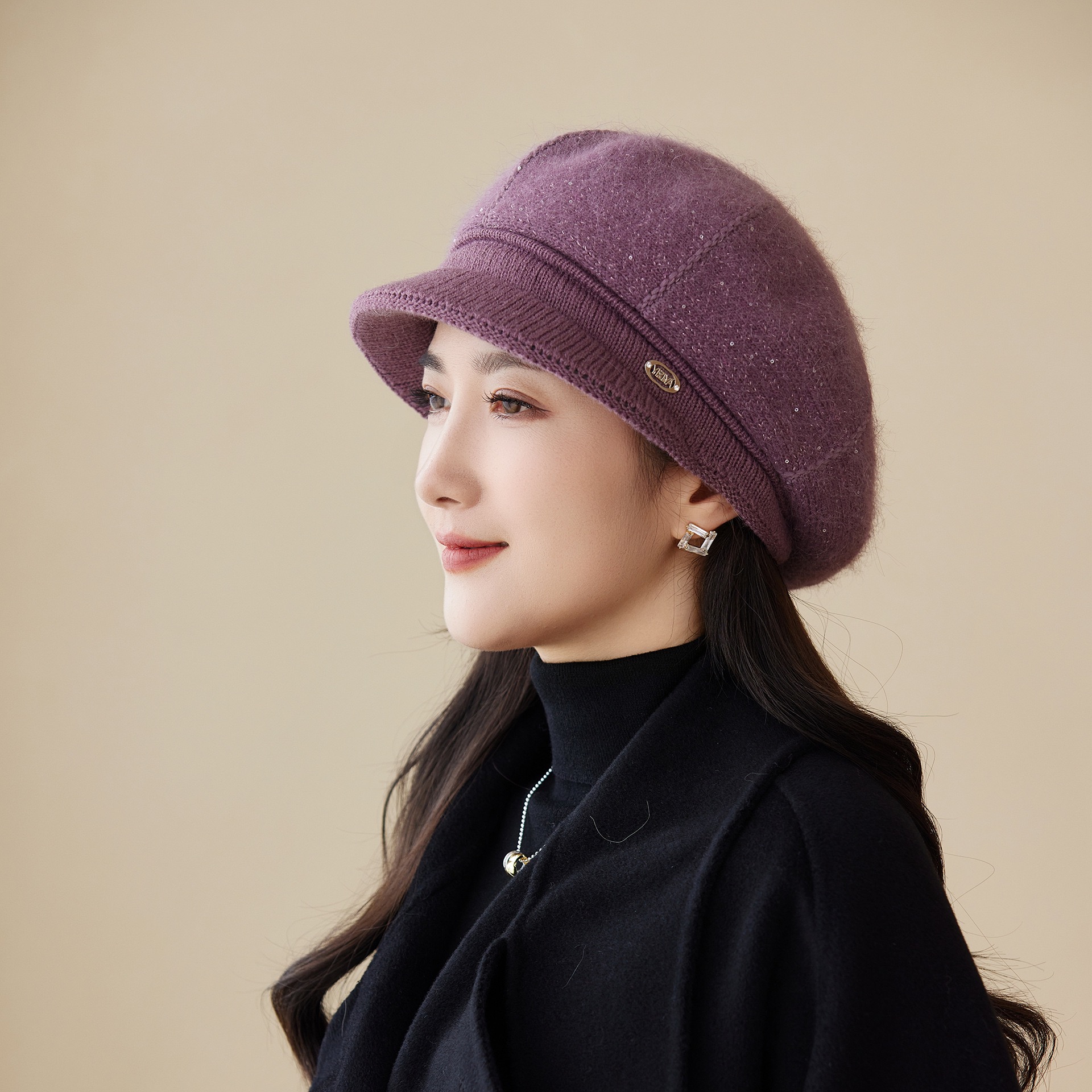 秋冬季帽子女中老年人妈妈加绒厚保暖鸭舌帽针织毛线帽防寒奶奶帽 - 图0