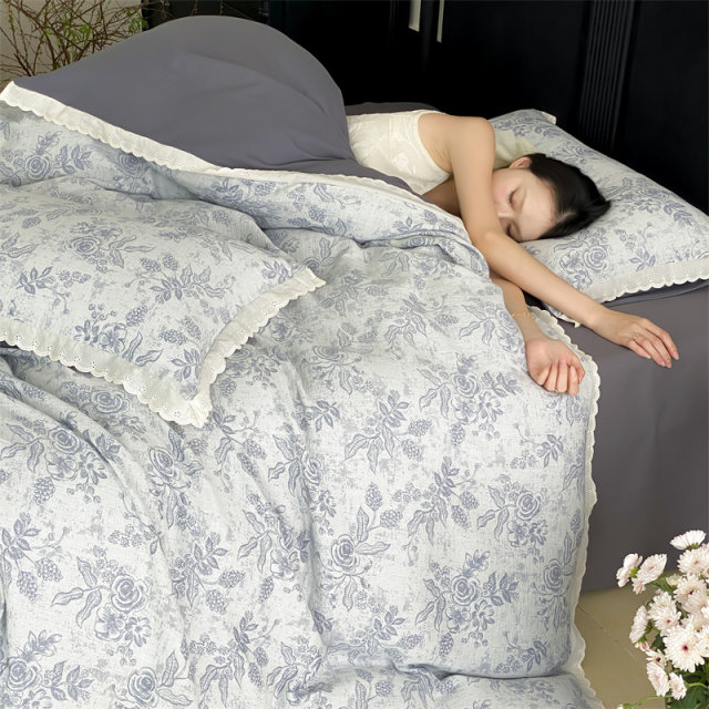 Light luxury new pure cotton jacquard four-piece set French color weaving