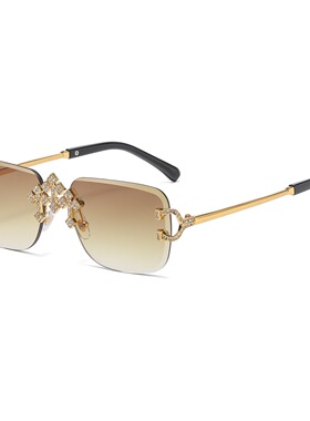 高级感镶钻十字架无框墨镜女士千禧风穿搭氛围感辣妹复古太阳眼镜