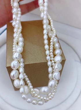 天然淡水多层叠戴巴洛克异形珍珠