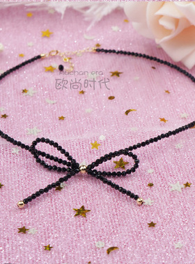 choker美国尖晶石黑色学生锁骨链