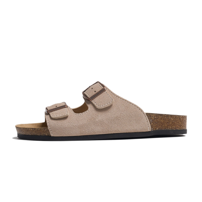 柒步森林牛反绒勃肯半拖露趾平厚底凉拖鞋子女外穿夏季2025年新款