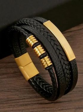 Classic Men's Leather Bracelet New Style Hand-woven Multi-la