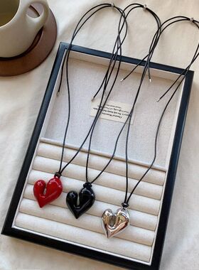 New Heart Pendant Necklace Adjustable Pull-out Sweater Chain