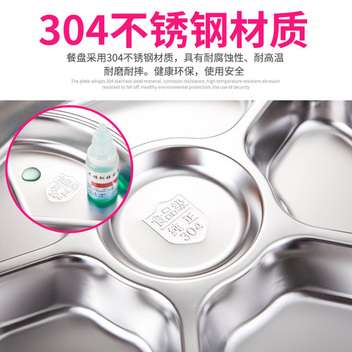幼儿园 圆形304不锈钢快餐盘 学校学生餐具分隔三格食堂分餐菜盘 - 图2