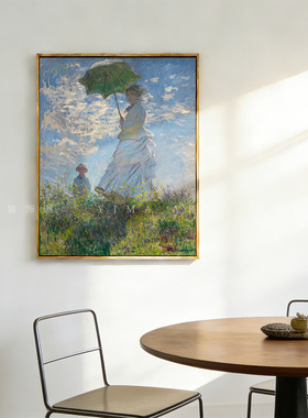 莫奈-撑阳伞的女人版画现代简约客厅装饰画玄关挂画壁画数字油画