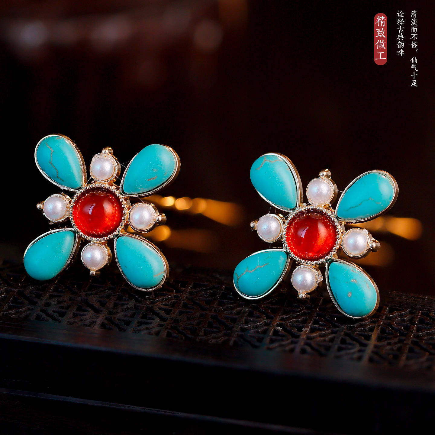 古风汉服宫廷古装写真百搭气质绿松石点缀发钗简约手工合金发钗女,淘宝优惠券,粉丝福利购,淘宝优惠卷