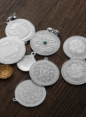 尼泊尔工艺 准提镜护身 纯银九宫八卦牌 十相自在吊坠挂坠男女