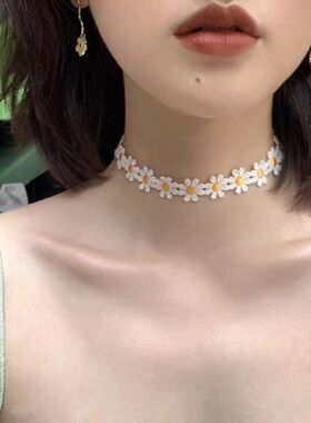 欧美跨境时尚雏菊项链女雏菊花朵颈带Choker白色蕾丝雏菊锁骨链女