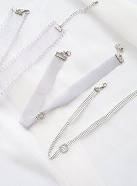 日系软妹少女颈带灰色蝴蝶颈链choker项圈短款锁骨链项链饰品
