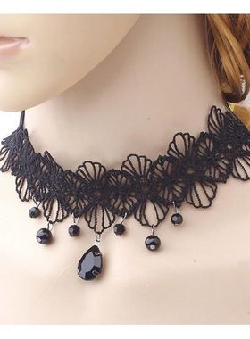 女士气质蕾丝项链颈饰个性水滴吊坠吊坠夸张热销精致花边锁骨链