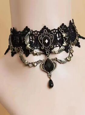 派对女王宝石哥特风项链锁骨链洛丽塔蕾丝颈链脖子配饰夸张假领子