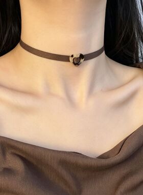 美拉德棕色choker合集复古咖色系颈饰蕾丝绒带甜酷氛围感短颈链女