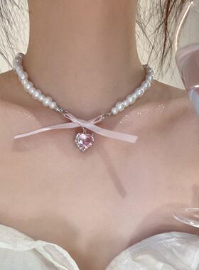 白桃乌龙_时尚可爱设计爱心珍珠项链女小众高级感夏天轻奢首饰