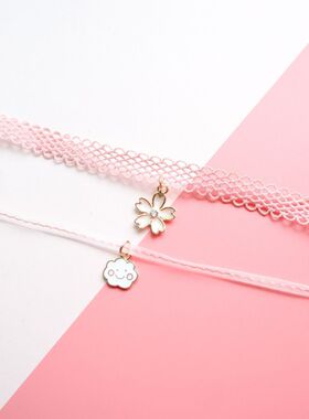日韩饰品超仙少女风粉云朵樱花吊坠项圈choker颈链短款锁骨链项链