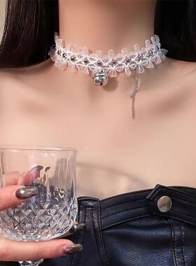 蝴蝶结蕾丝小铃铛项圈女颈带choker脖子配饰锁骨链爆款高级感项链