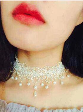 超仙蕾丝项链新娘颈链女锁骨链遮疤伴娘脖子饰品项圈气质时尚配饰