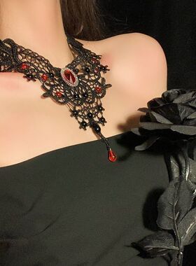 蕾丝镂空项圈公主舞会道具禁欲系性感锁骨链百搭颈链流苏宝石项圈