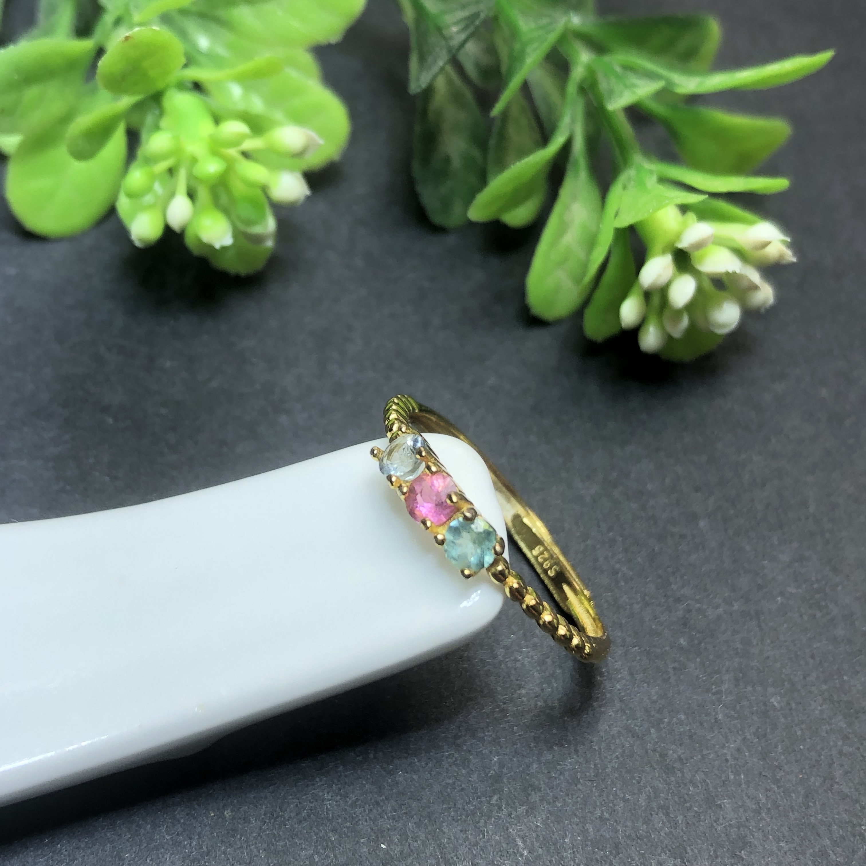 Natural tourmaline ring s925 sterling silver inlaid women's fashion simple and versatile temperament birthday gift for girlfriend