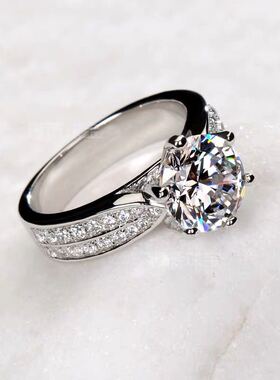 高档奢华2克拉925纯银求婚钻戒